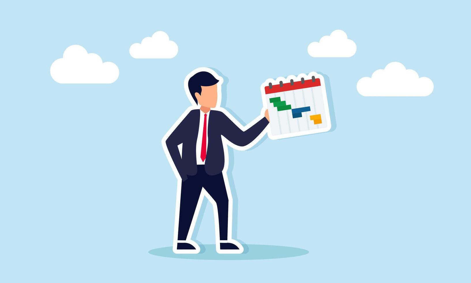 Businessman holding a calendar schedule planning and organizing business tasks for efficiency illustration vector