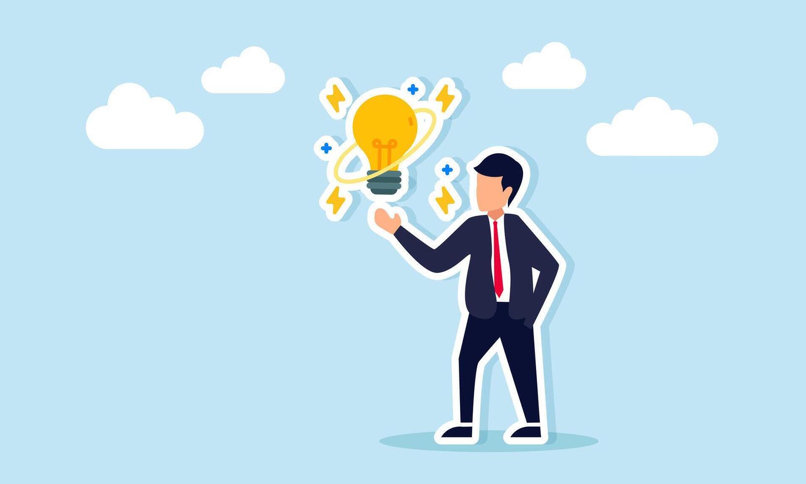 Businessman showing sparkling lamp illustration of showing maximum and optimal performance of idea and thought vector