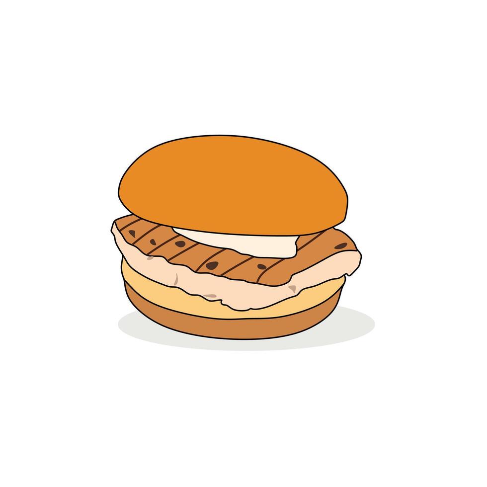 grilled chicken burger illustration with white background design or fast food burger design vector