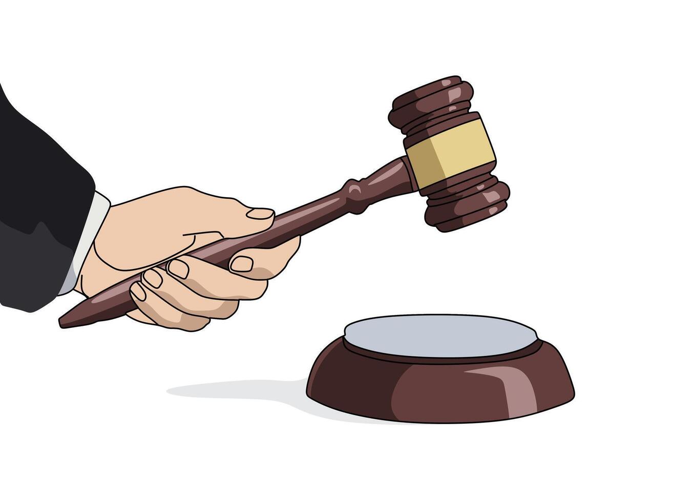 Hand holding judge gavel, wooden hammer symbol for law illustrator design vector