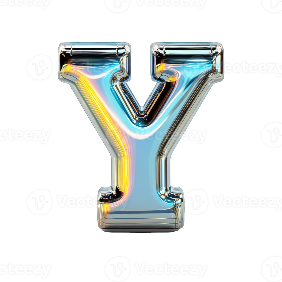 Iridescent Chrome Letter Y 3D Render Alphabet Metallic Font Holographic Gradient Shiny Reflective png