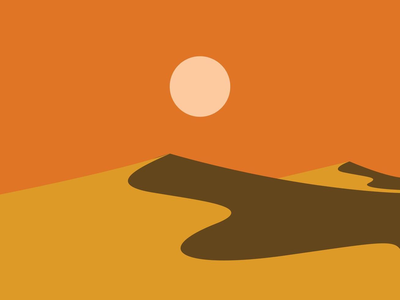 Desert scenery with sun, sand dunes background vector