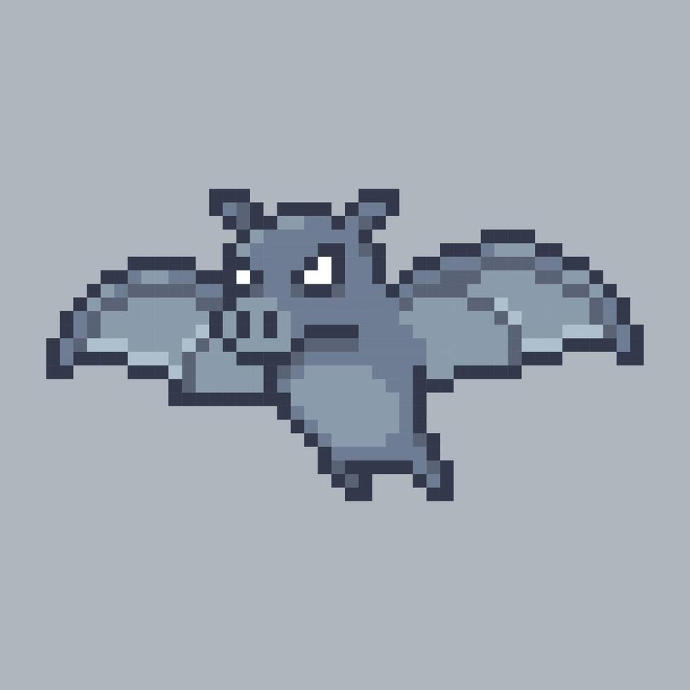 a bat animal character in pixel art style with isolated background vector