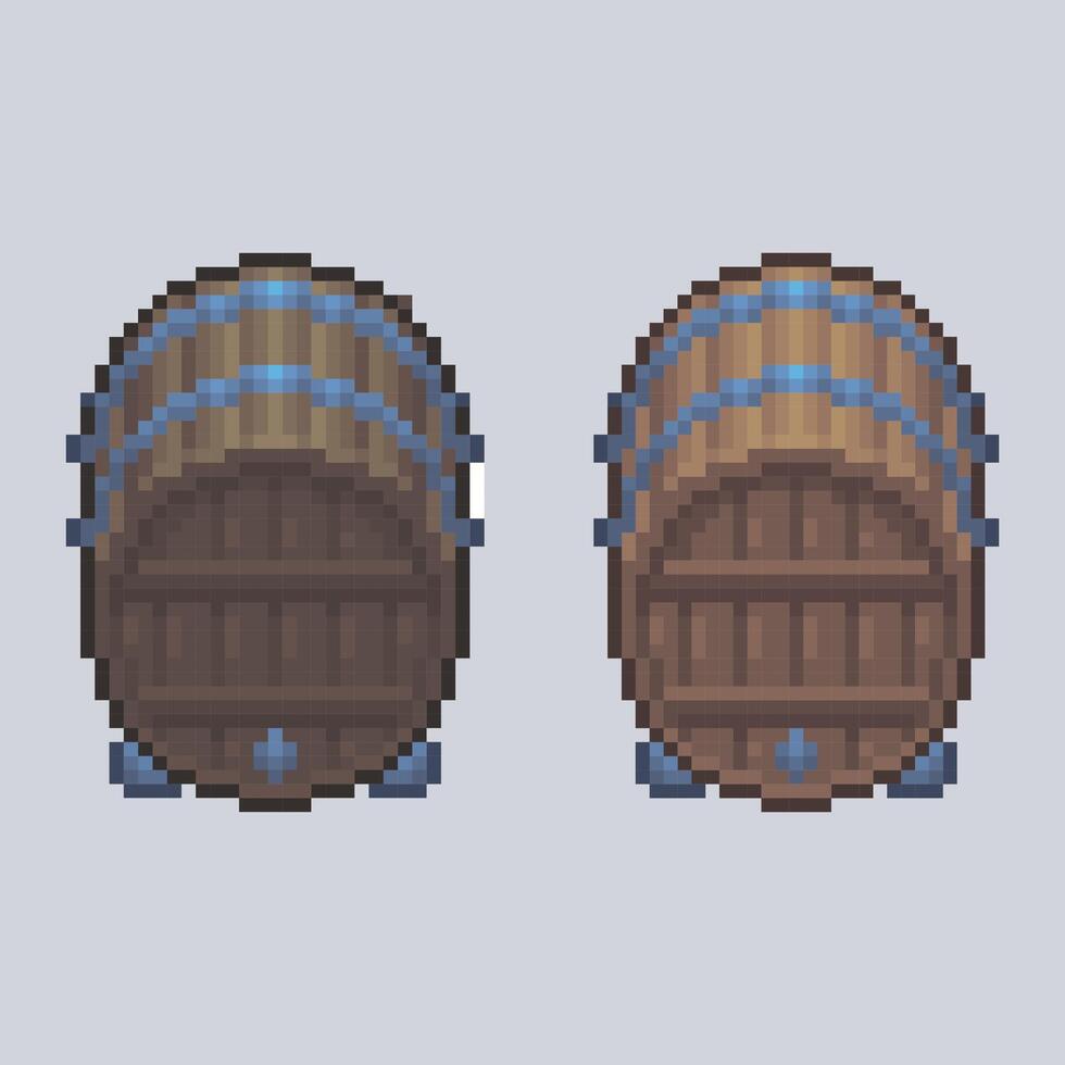 top view wooden beer barrel in pixel art style with isolated background vector
