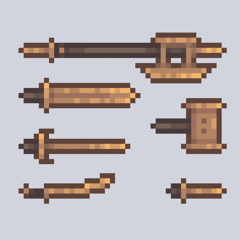 golden weapon set in pixel art style with isolated background vector