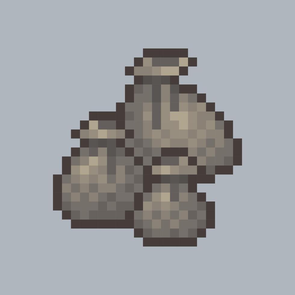 pile of sacks in pixel art style with isolated background vector
