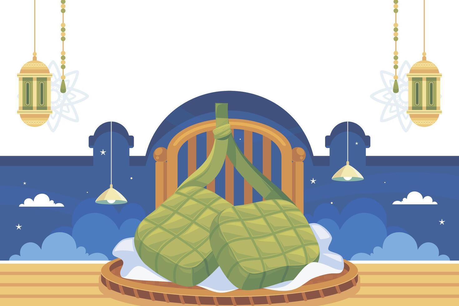 ketupat landscape screen background with lantern vector