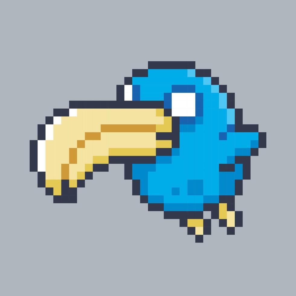 cute blue bird in pixel art style with isolated background vector