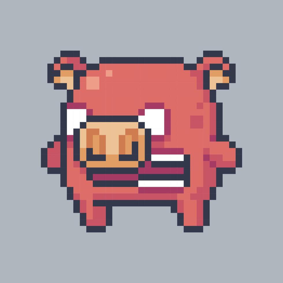 angry red pig monster in pixel art style with isolated background vector