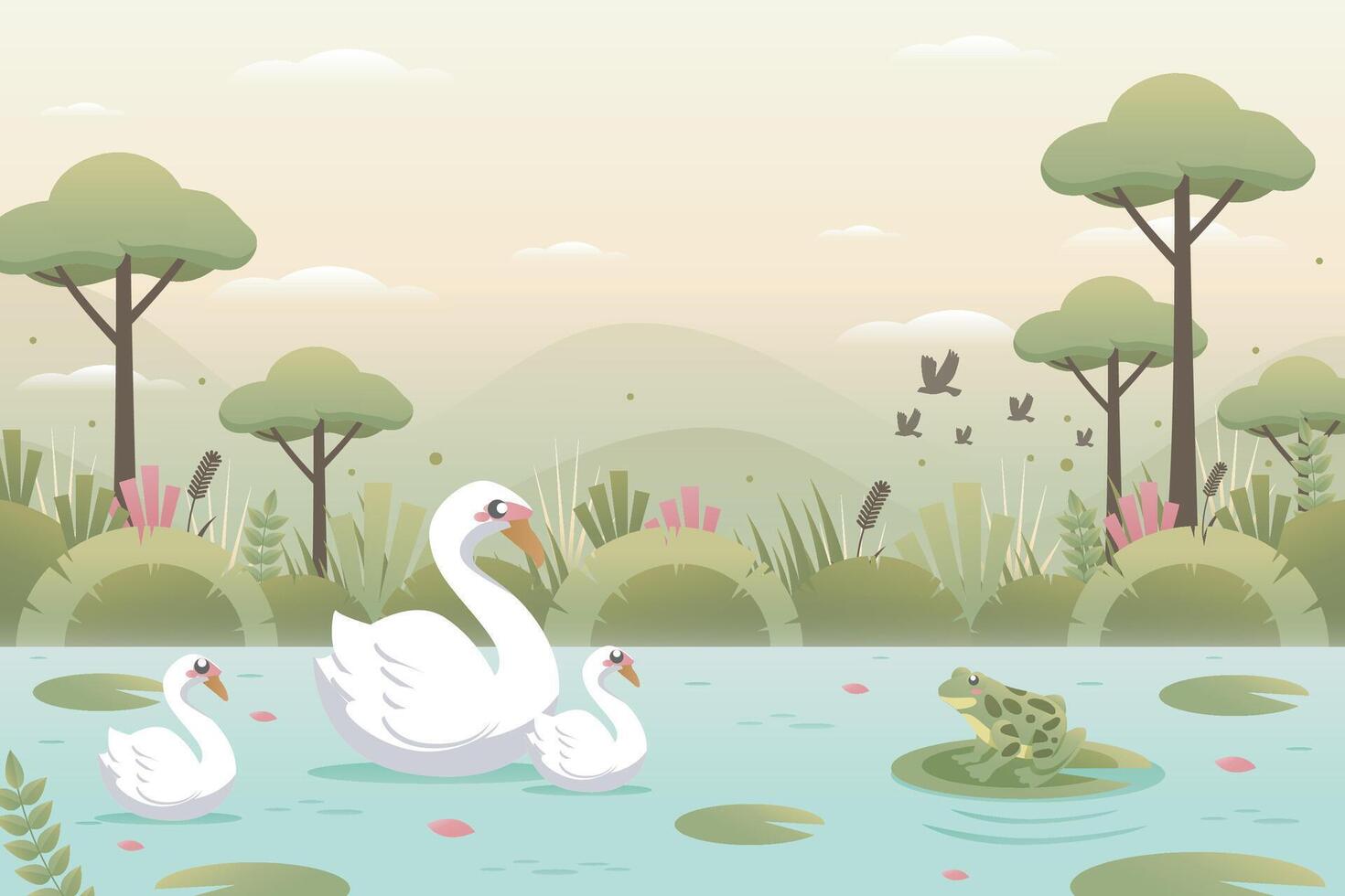 landscape goose in the pound background view vector