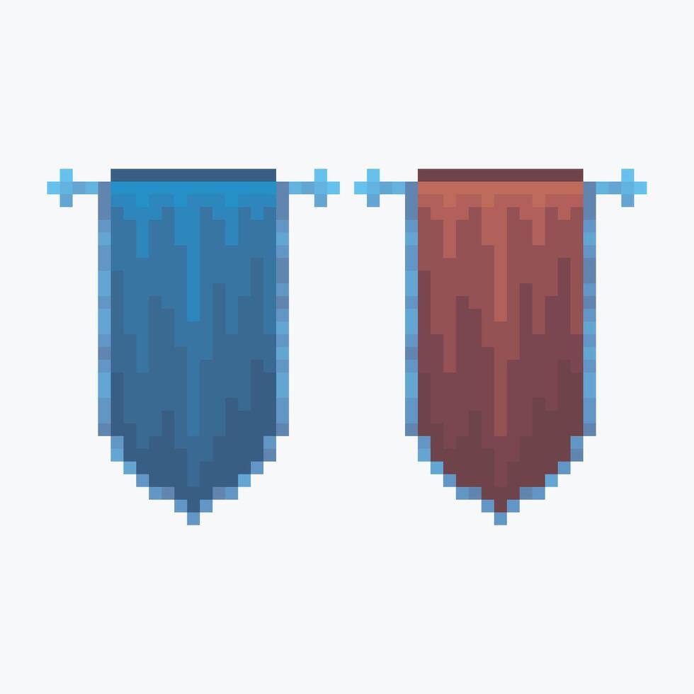 blue and red banner in pixel art style with isolated background vector