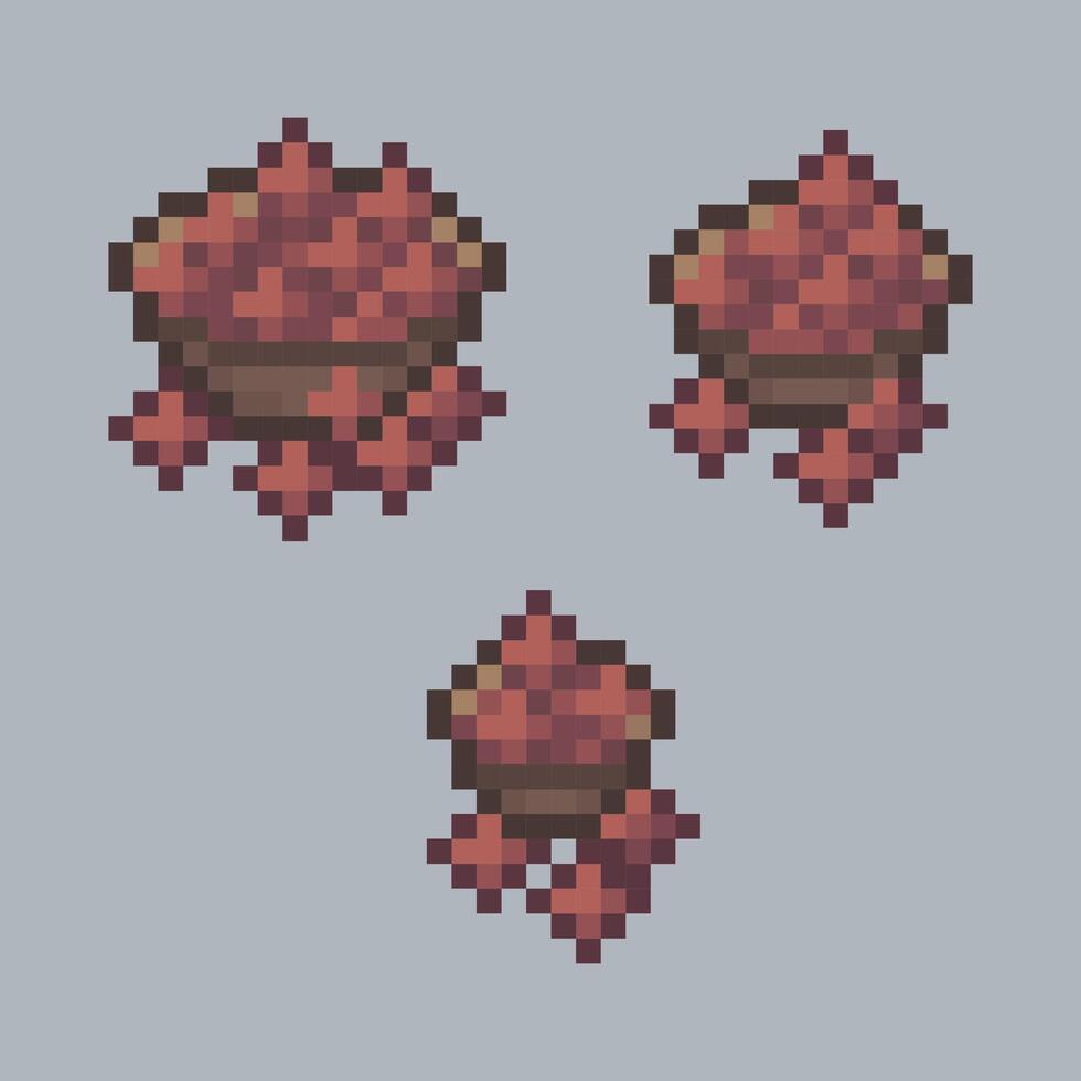 spills over spicy in the bowl with different size in pixel art style vector