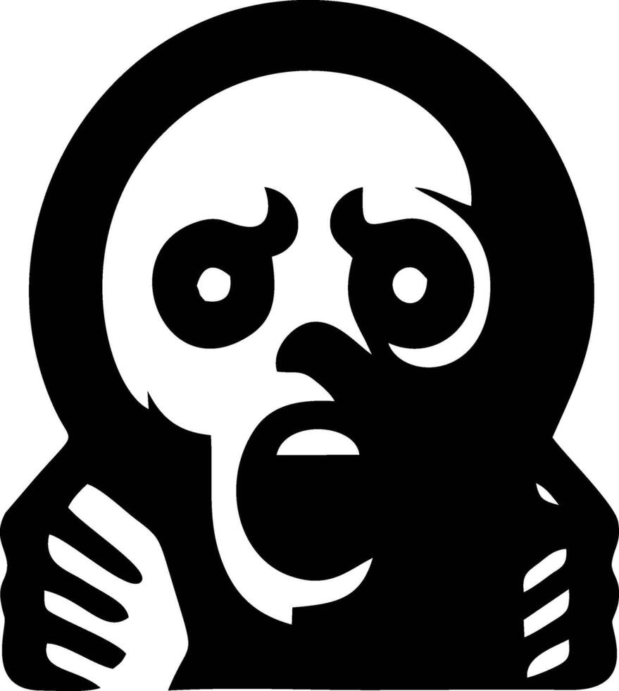 A stylized, shocked skull graphic design. vector