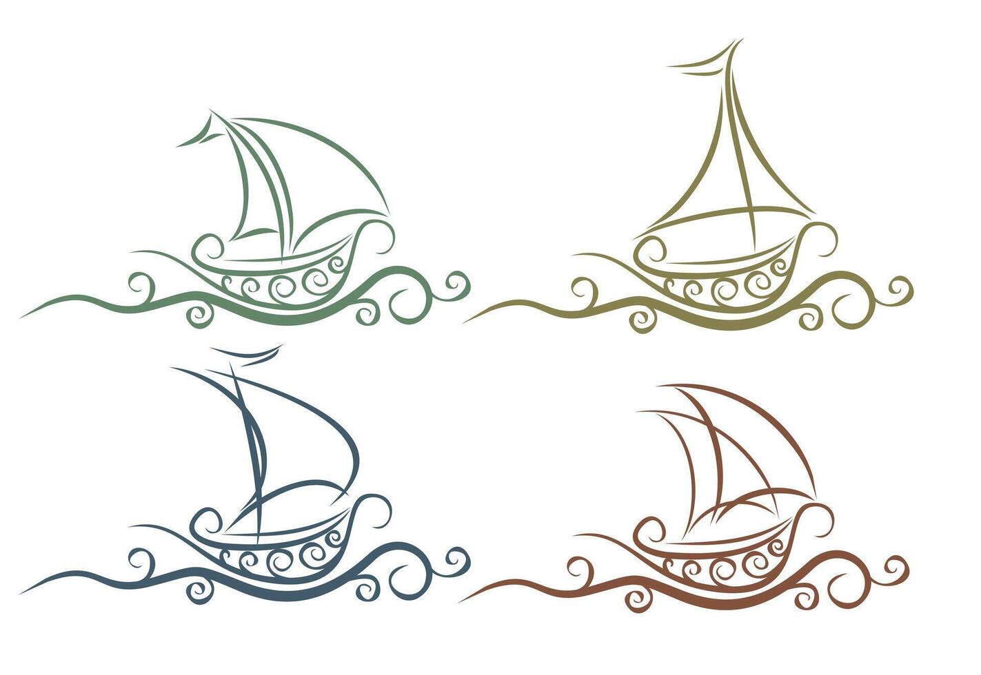 Logos boats with wave. vector