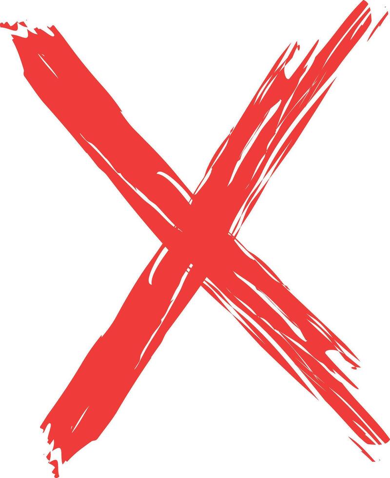 Red cross icon in brush . Hand drawn X mark symbol . Delete icon . Reject icon . illustration vector