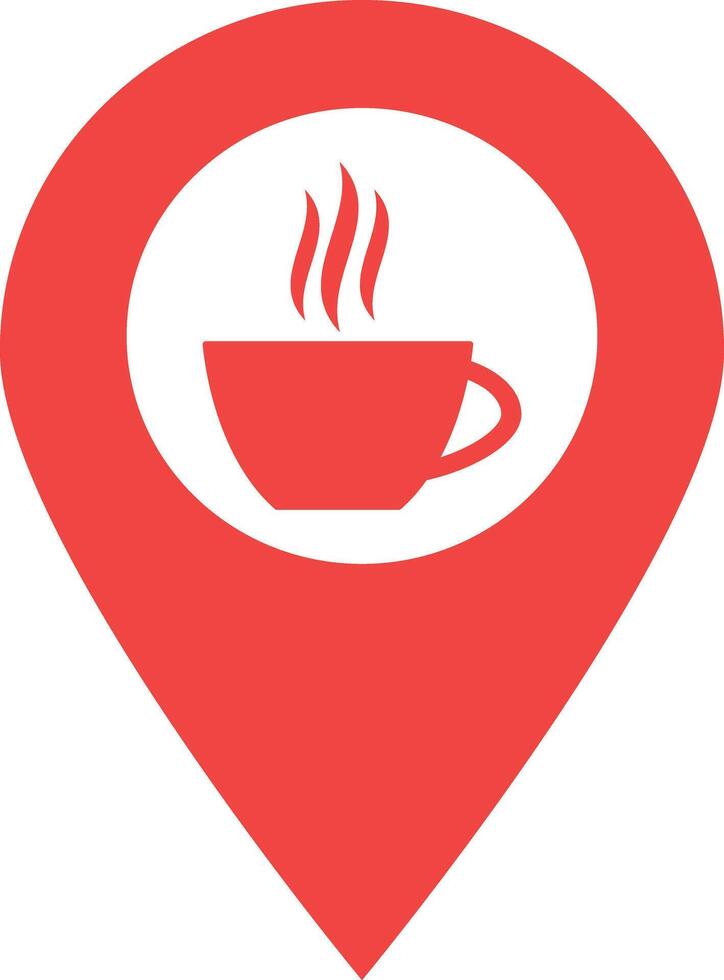 Coffee shop location pin icon in trendy style . Map pointer with hot coffee cup icon . illustration vector