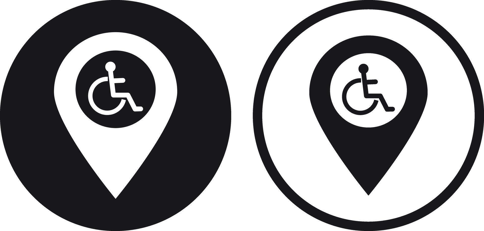Map pointer with handicap icon set in two styles . Wheelchair map marker icon . illustration vector
