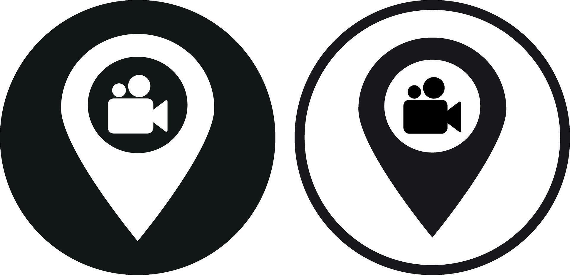 camera location pin icon set in two styles . Camera map pointer icon . illustration vector