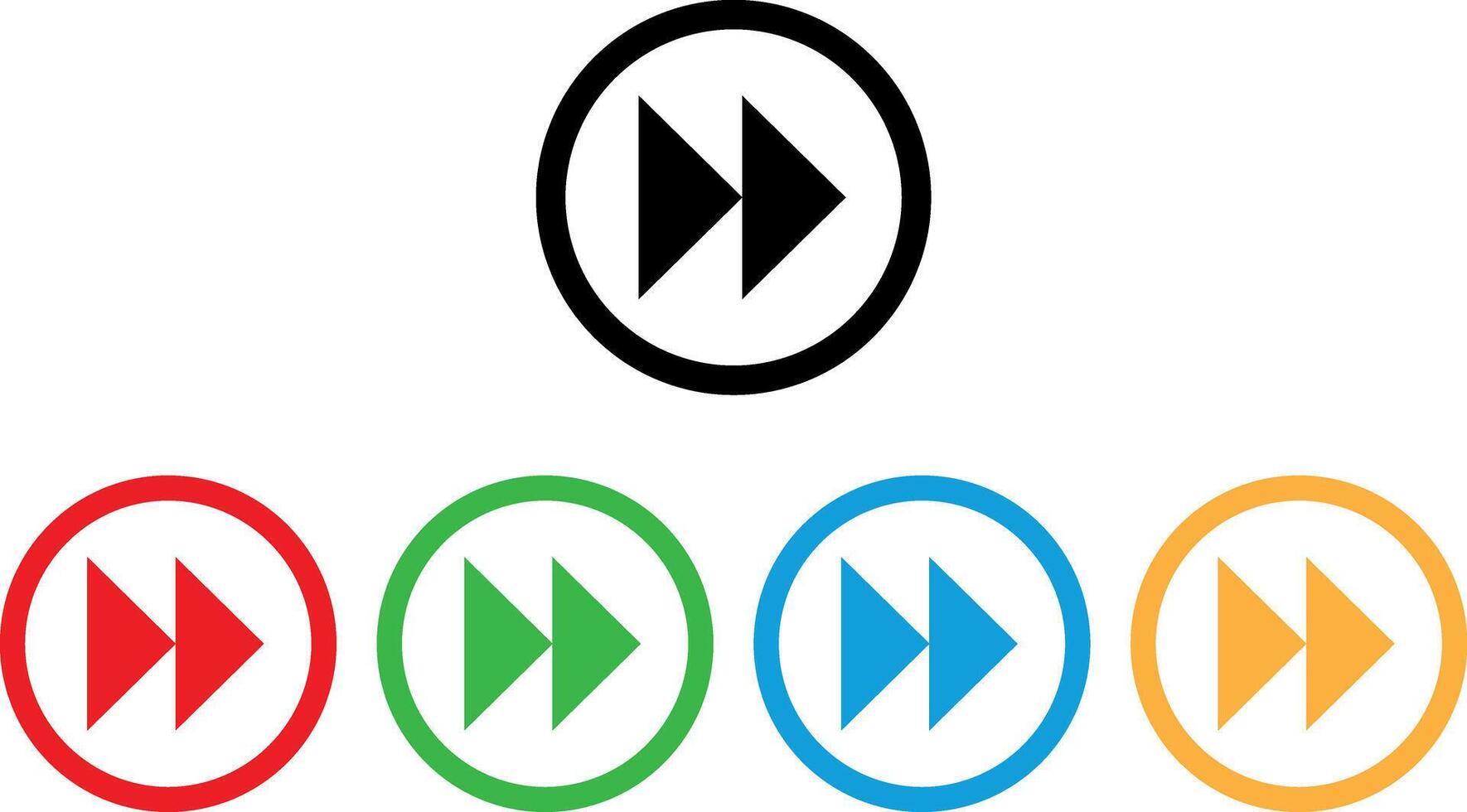 Colorful fast forward button icon set in five colors . Media fast forward button icon . illustration vector