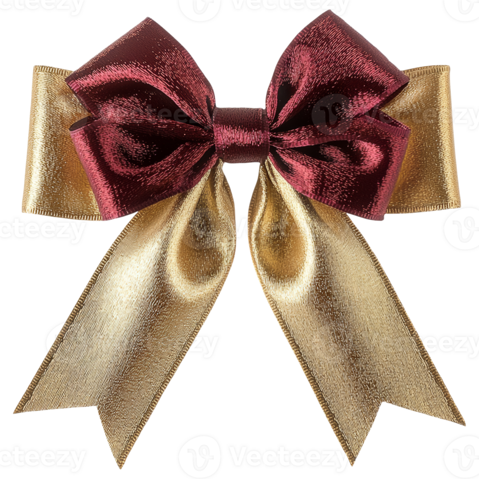 Luxurious gold and burgundy ribbon bow with rich festive design png