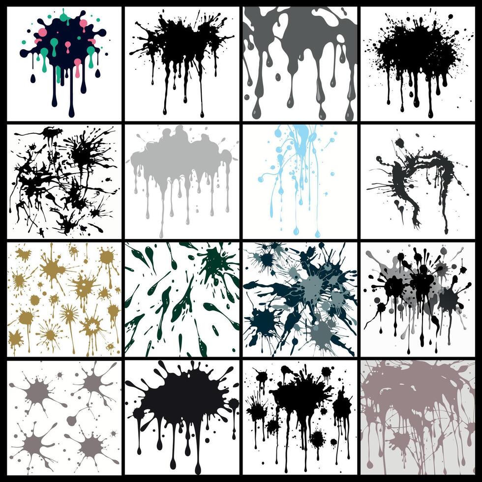 Set of Abstract Artistic Paint Splatter Texture for Creative Design Projects vector