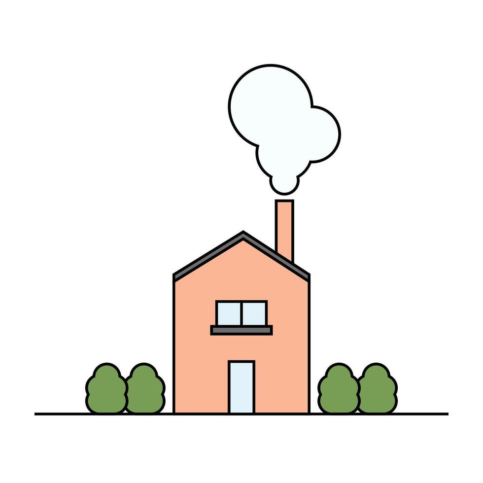 Stylized Illustration of Minimal House with a Chimney Emitting Smoke. vector