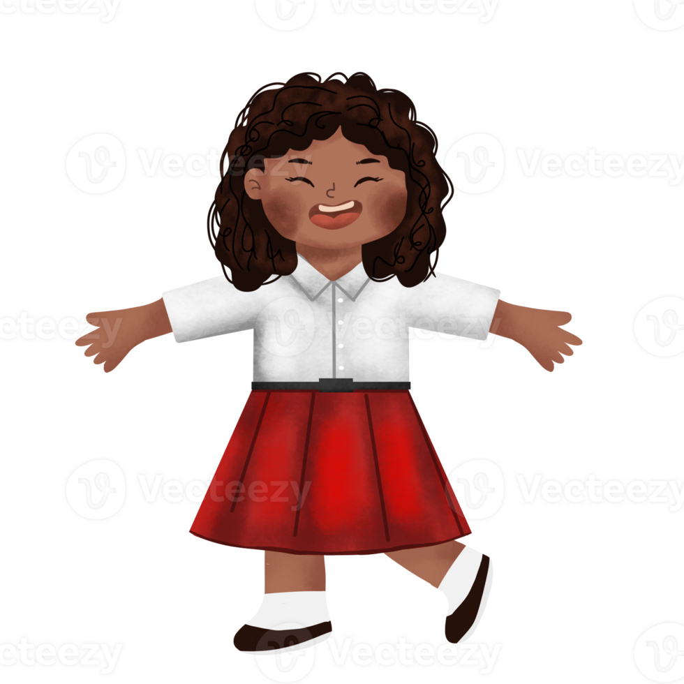 A cartoon girl wearing a red skirt and white shirt png