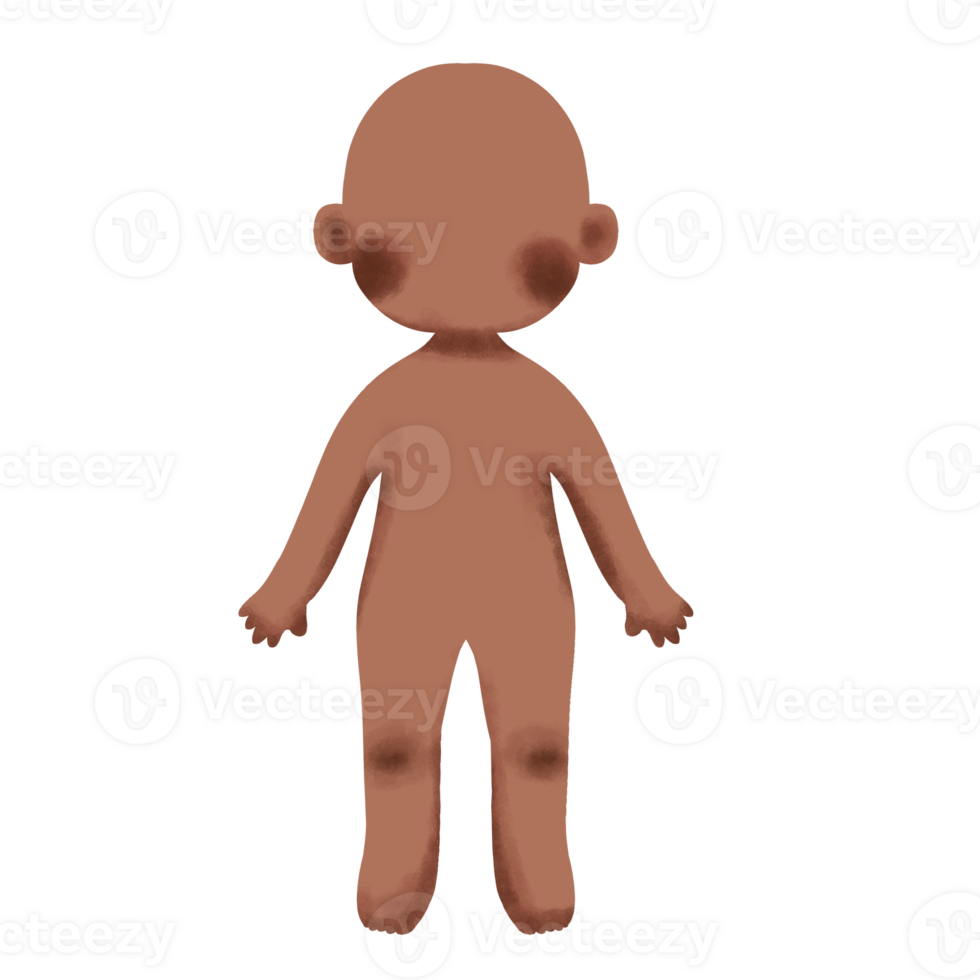 A cartoon baby with a brown face and brown skin png