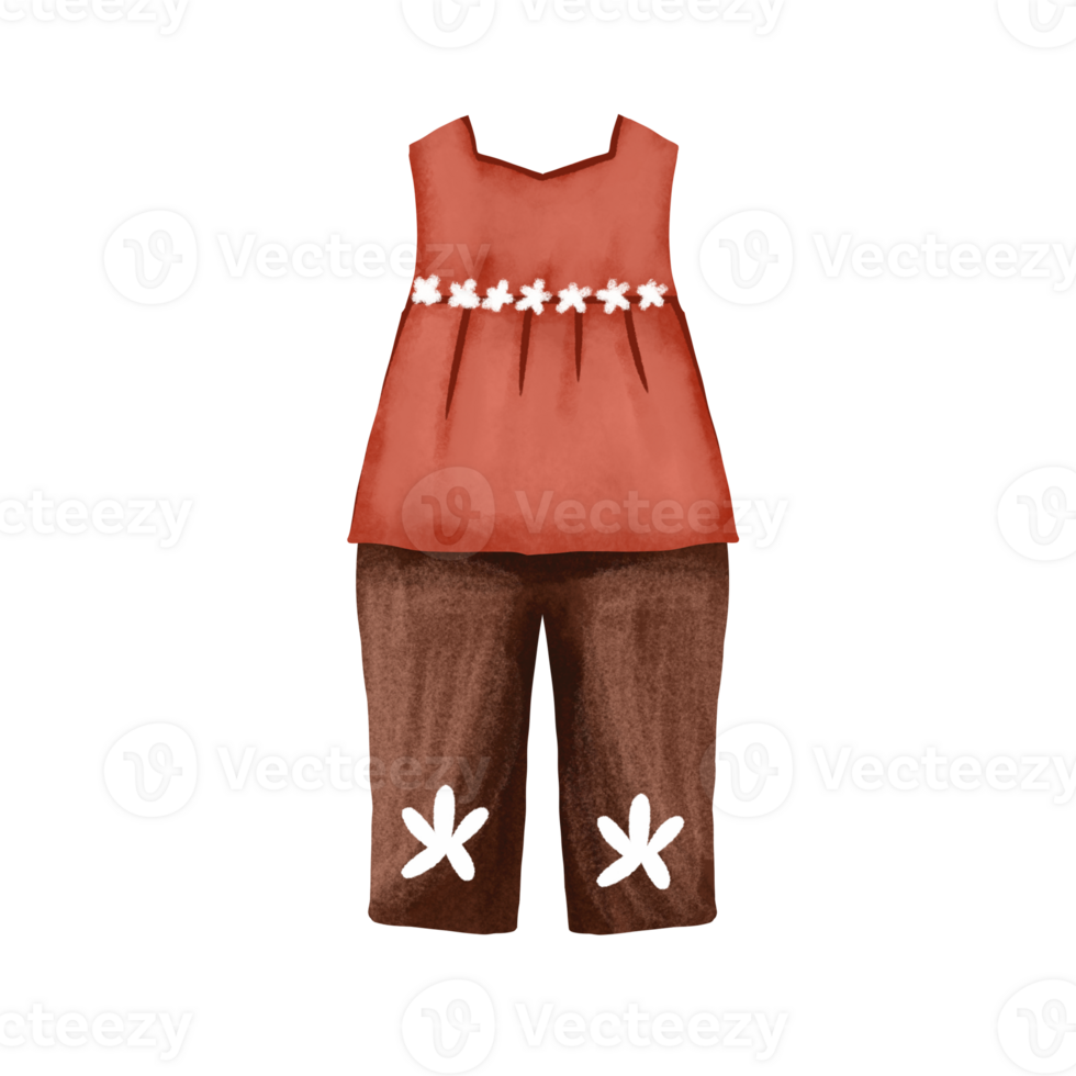 A watercolor illustration of a girl's outfit png