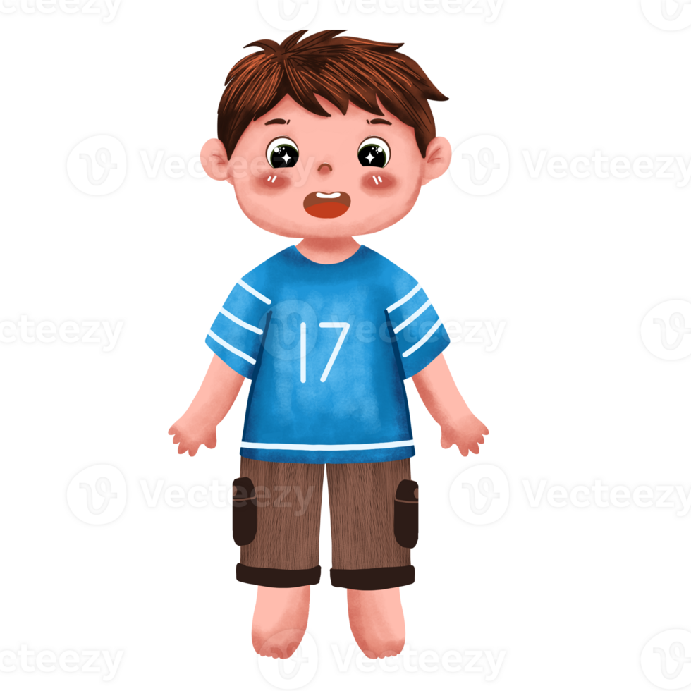 Boy in blue shirt and brown pants png