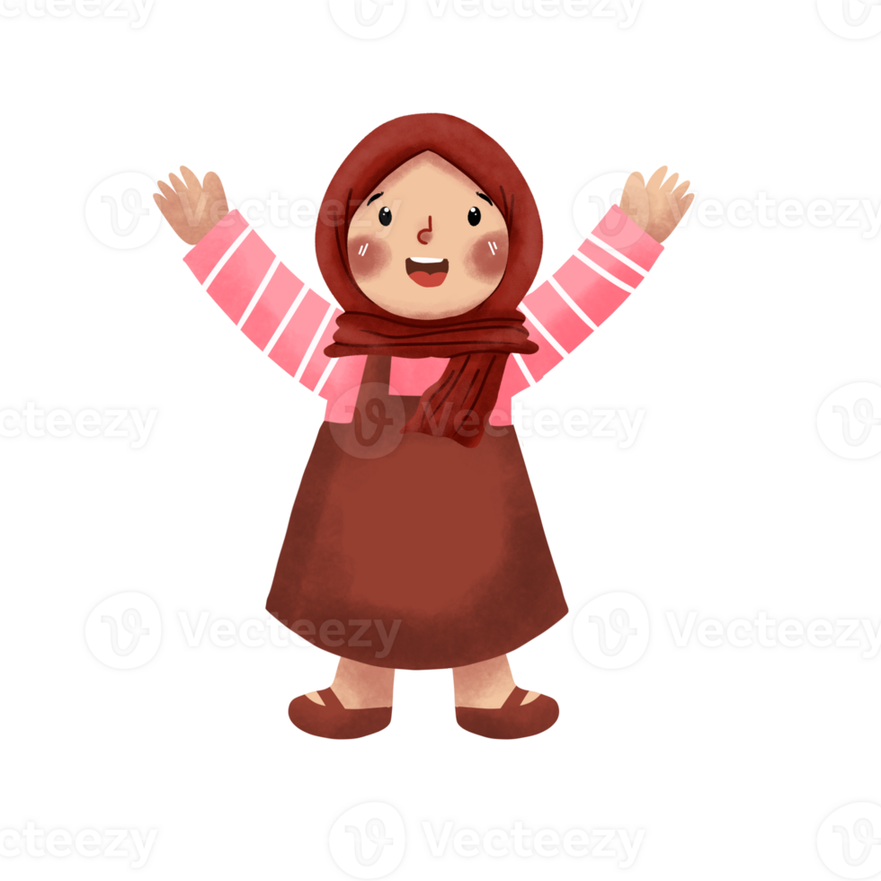 A cartoon girl with her arms up in the air png