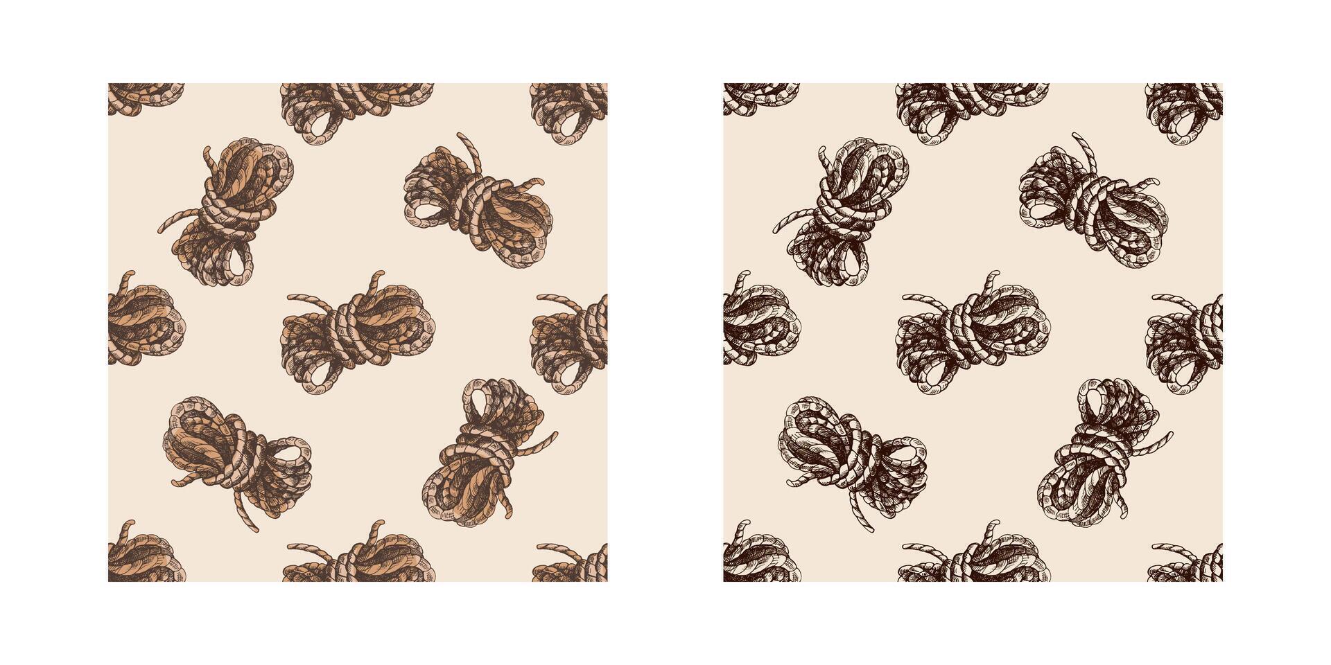 Colorful hand drawn seamless pattern sketch set of twisted ropes in retro engraving style for hiking and outdoor use vector