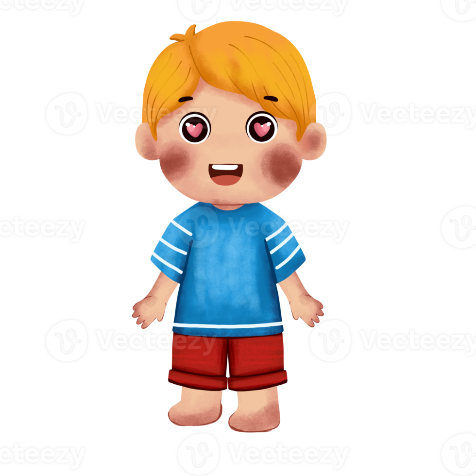A cartoon boy with red eyes and blonde hair png