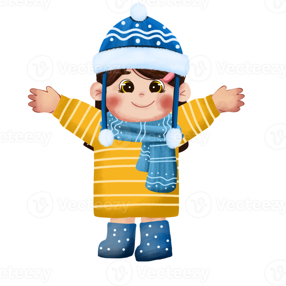 A cartoon girl wearing a winter hat and scarf png