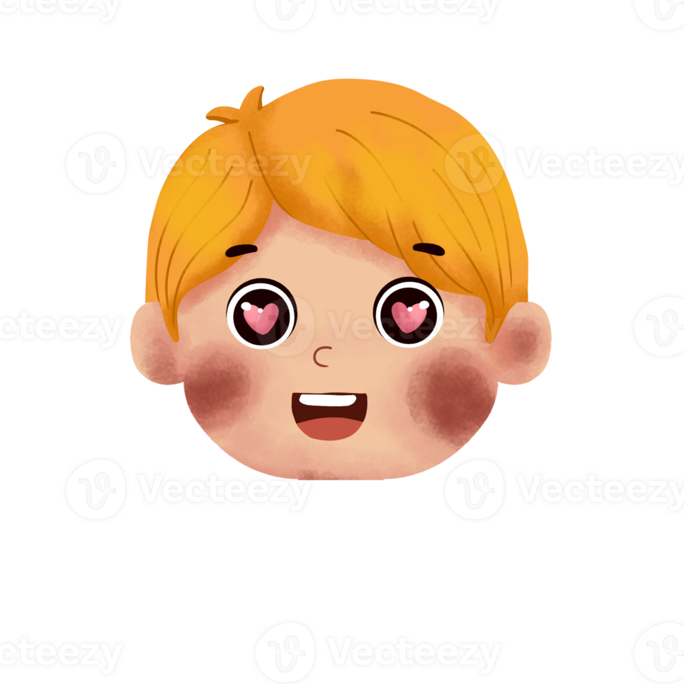 A cartoon boy with red hair and a heart on his face png