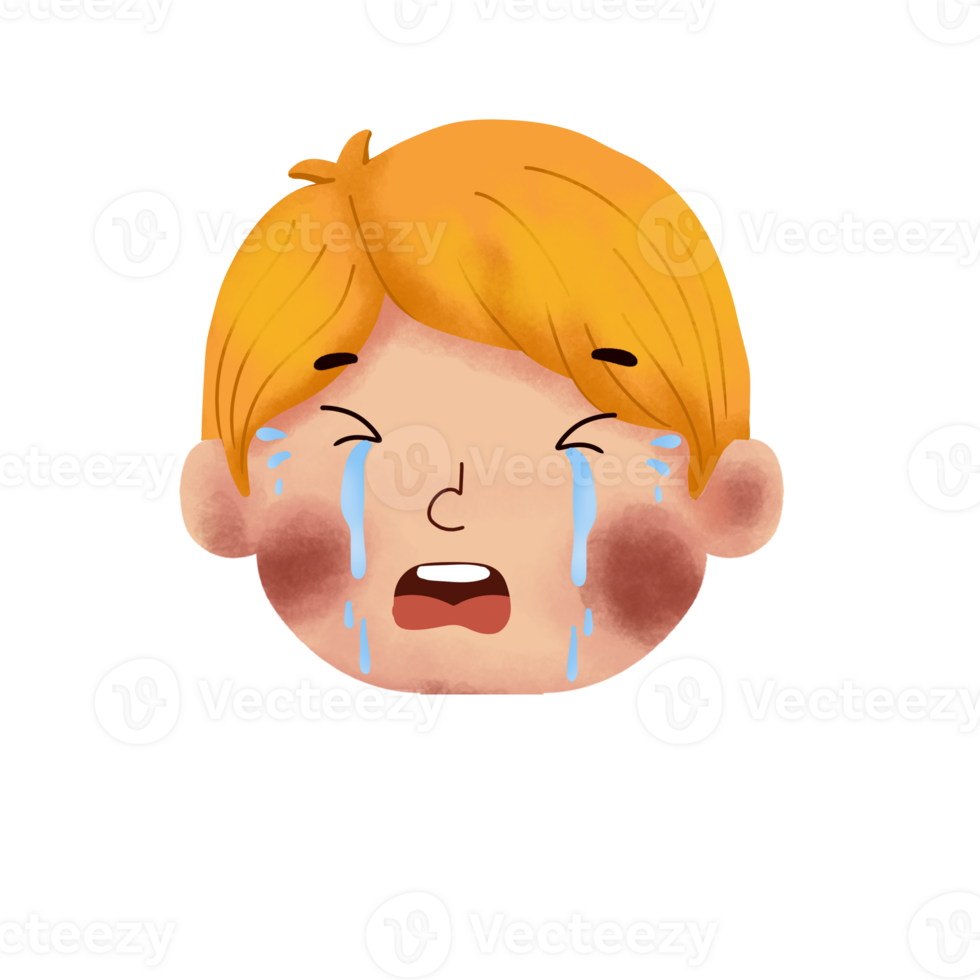A cartoon boy crying with tears on his face png
