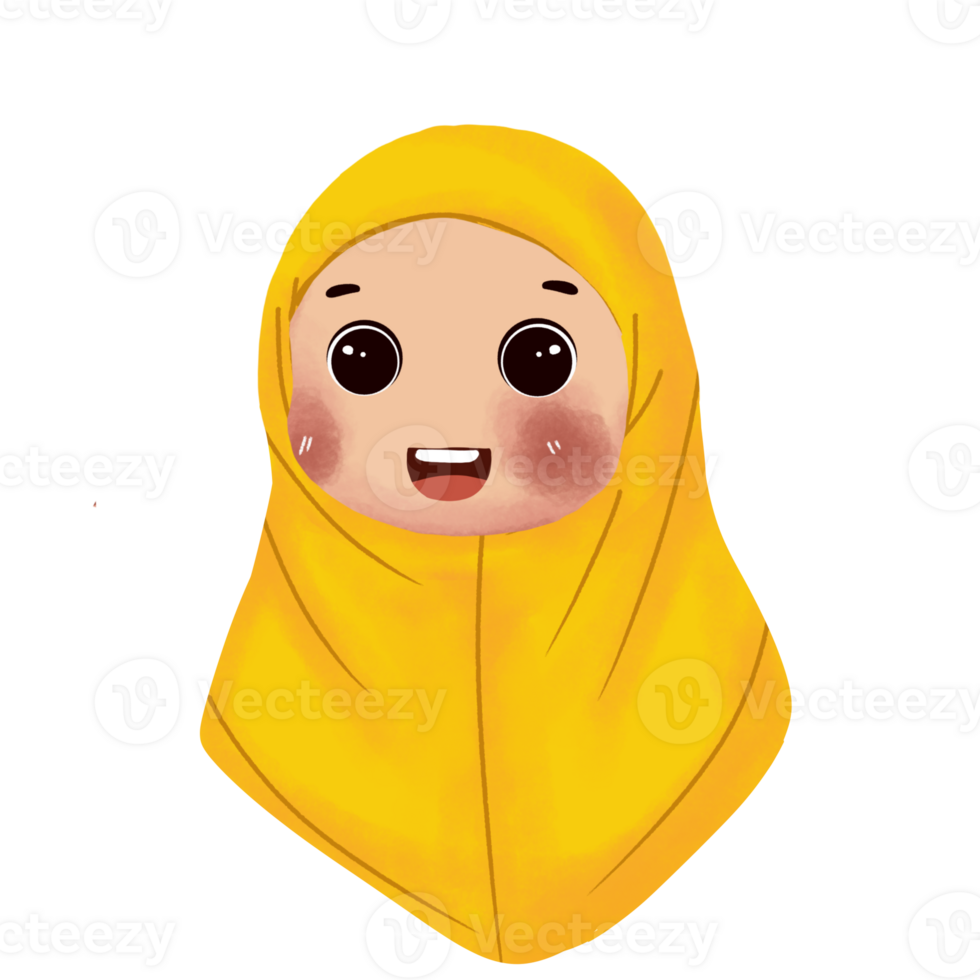A cartoon woman wearing a yellow hijab png
