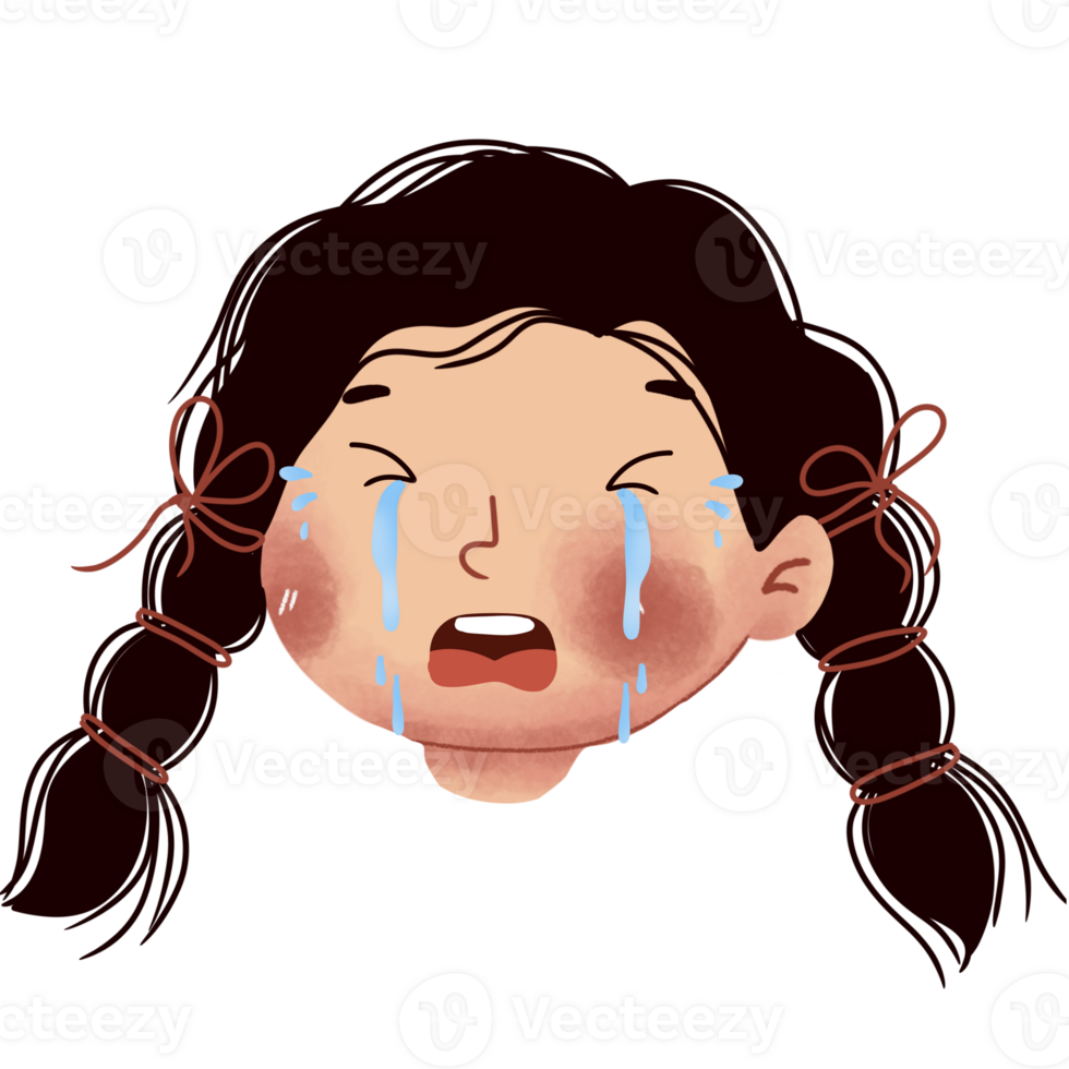A cartoon girl crying with tears on her face png