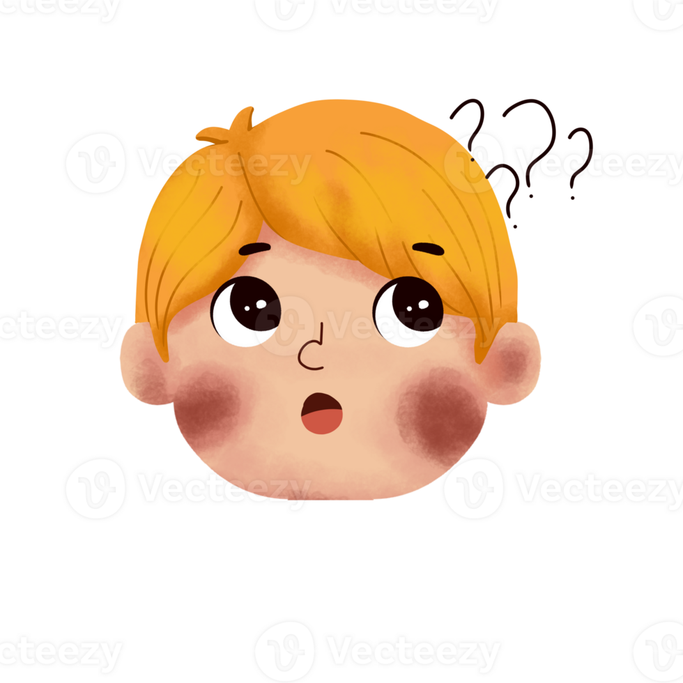 A cartoon boy with a red face and a question mark png