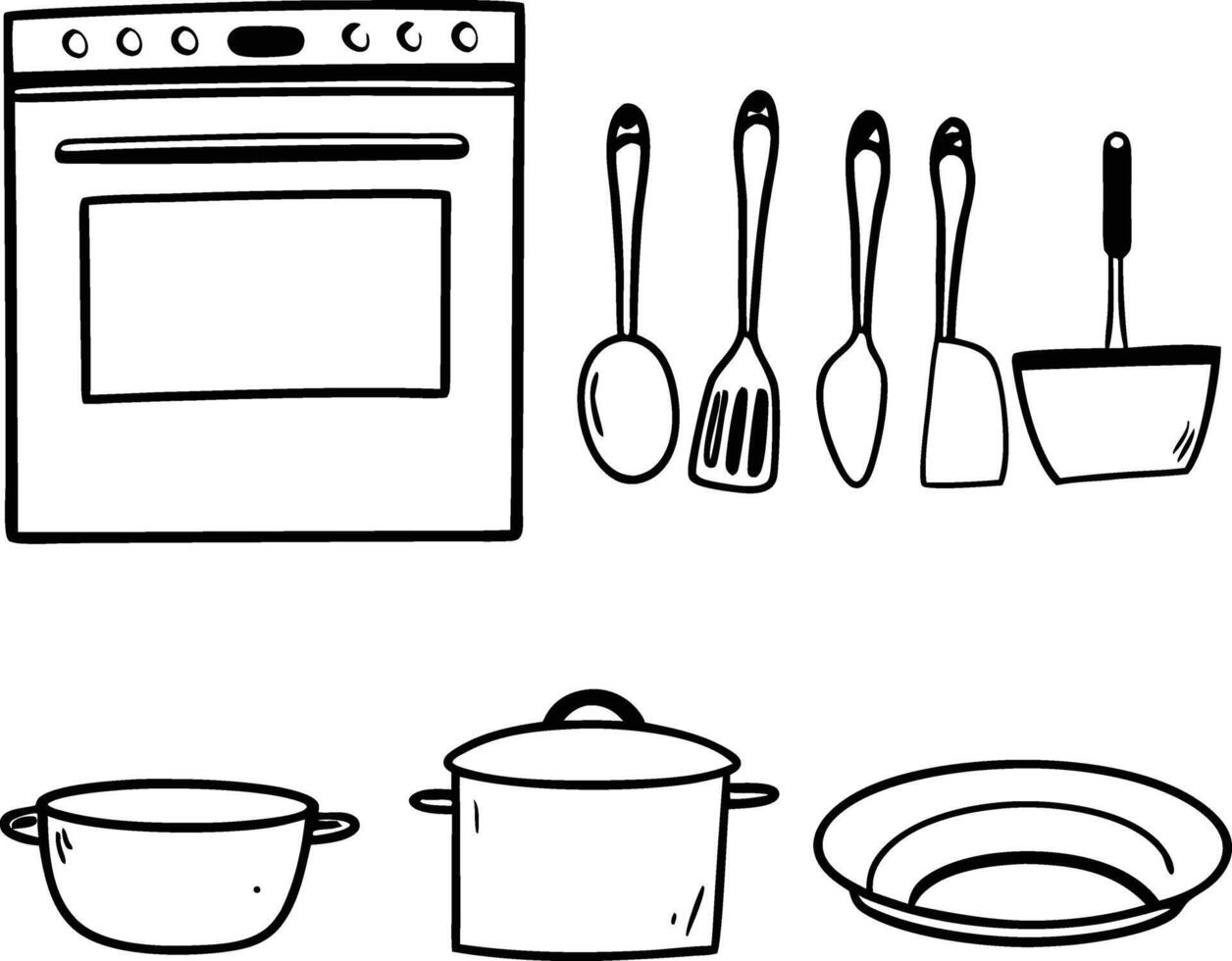 Set of flat kitchen items sihouette pack vector