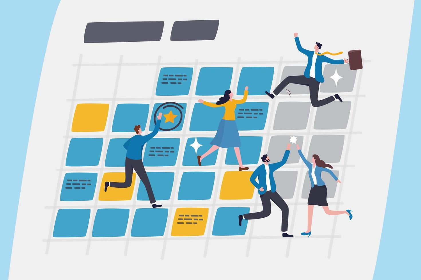 Calendar plan or office appointment, meeting agenda, professional project timeline, planner or schedule, event reminder, date or deadline concept, business people employee on schedule calendar. vector