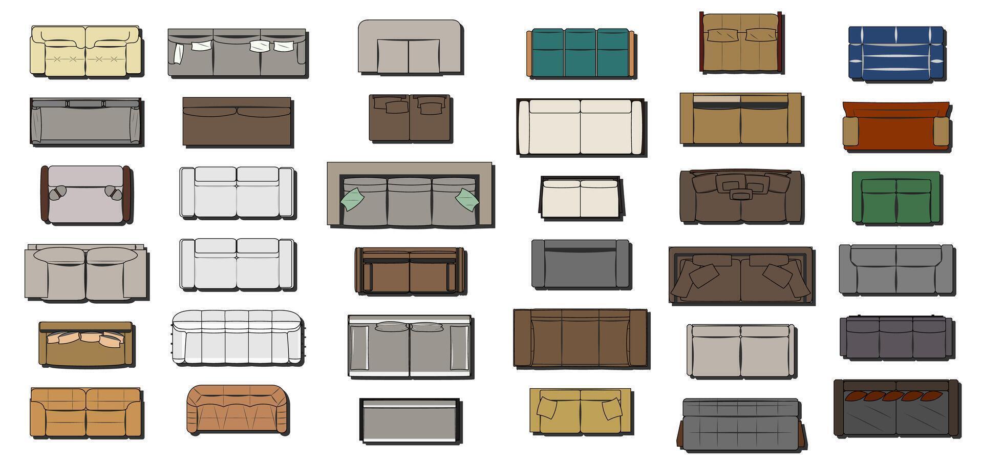 Collection of Sofa Top View Illustrations for Interior Design vector