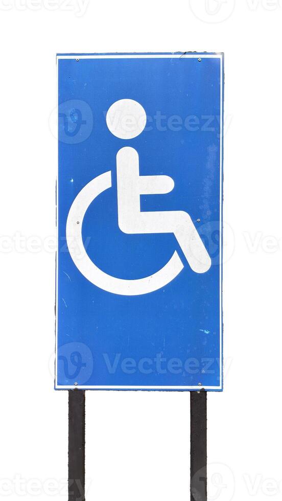 Blue Handicap Accessible Sign with Wheelchair Symbol on Isolated White Background for Accessibility Awareness photo