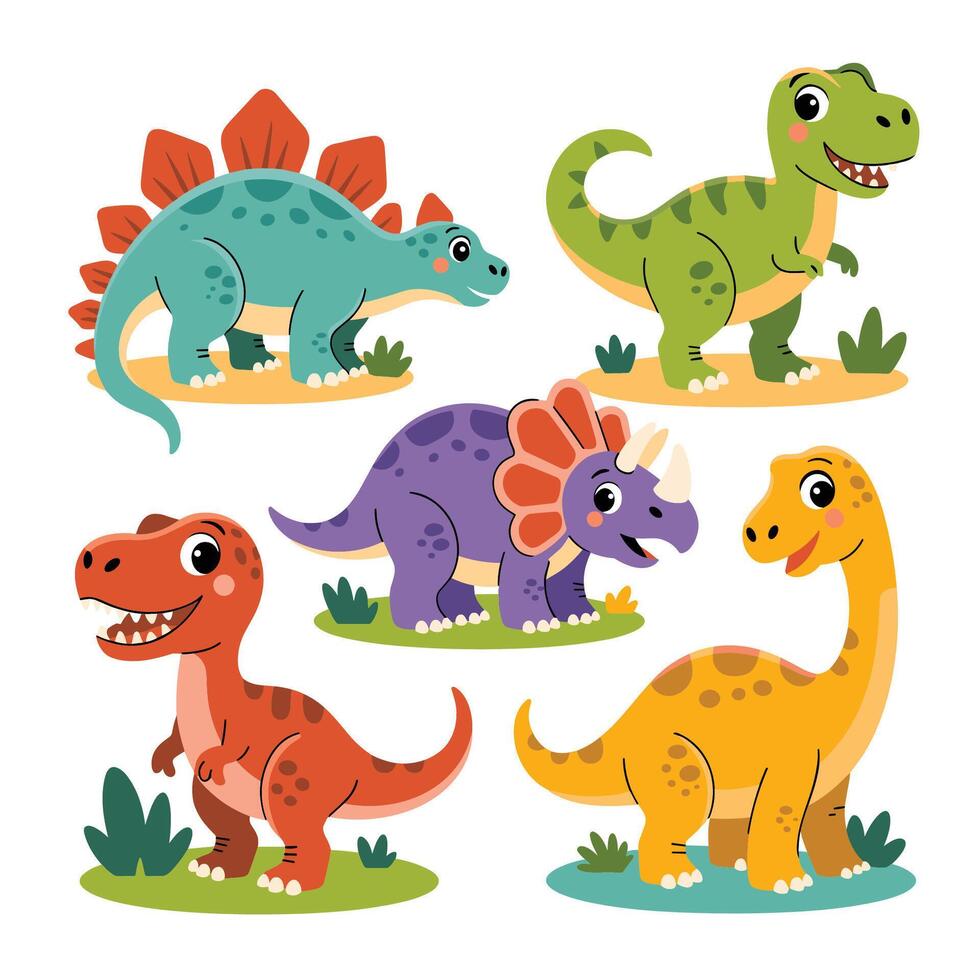 Cartoon Dinosaur Collection with Nature Elements vector