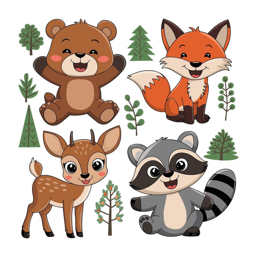 Adorable Forest Animals for Kids' Wall Stickers vector