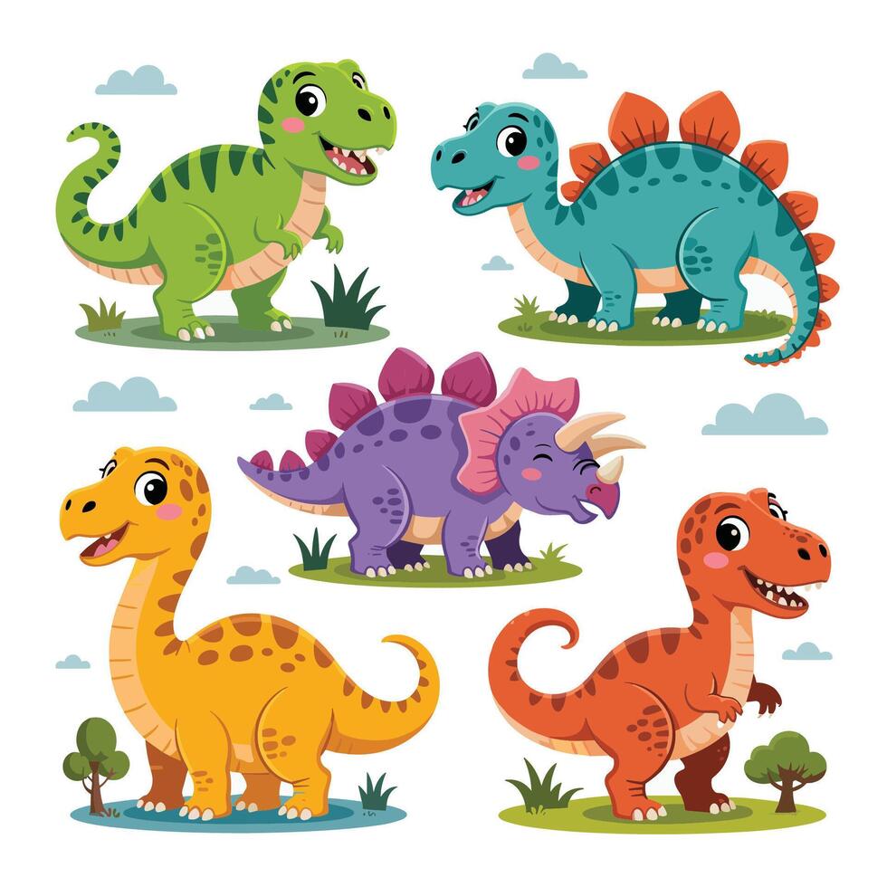 Adorable Dinosaur Collection with Nature Elements vector