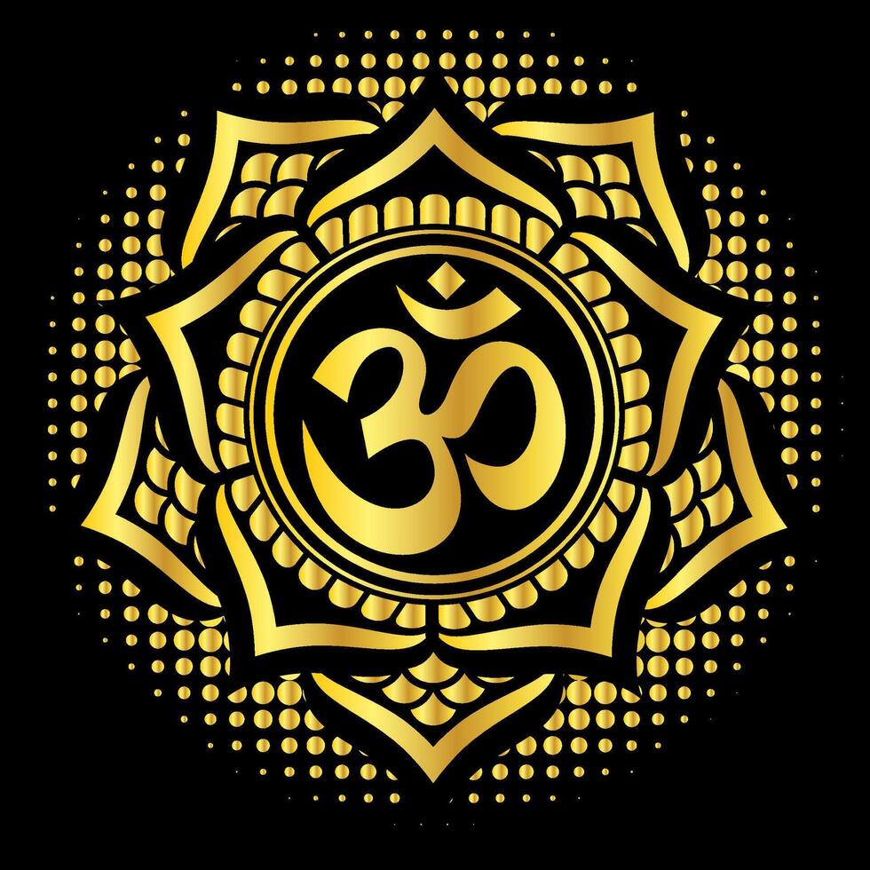 Golden Om Symbol with Intricate Mandala Design on Black Background vector