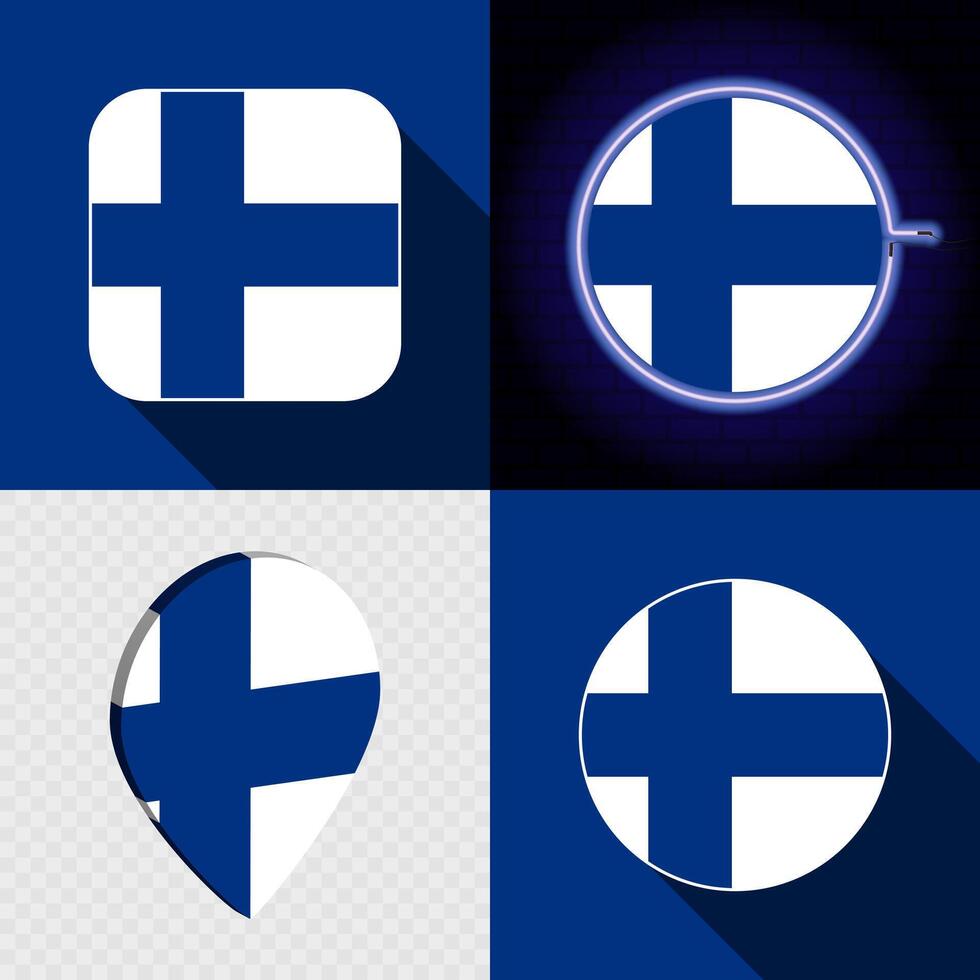 Set of modern icons with the national flag of Finland. vector