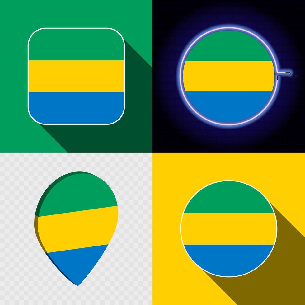 Set of modern icons with the national flag of Gabon. vector