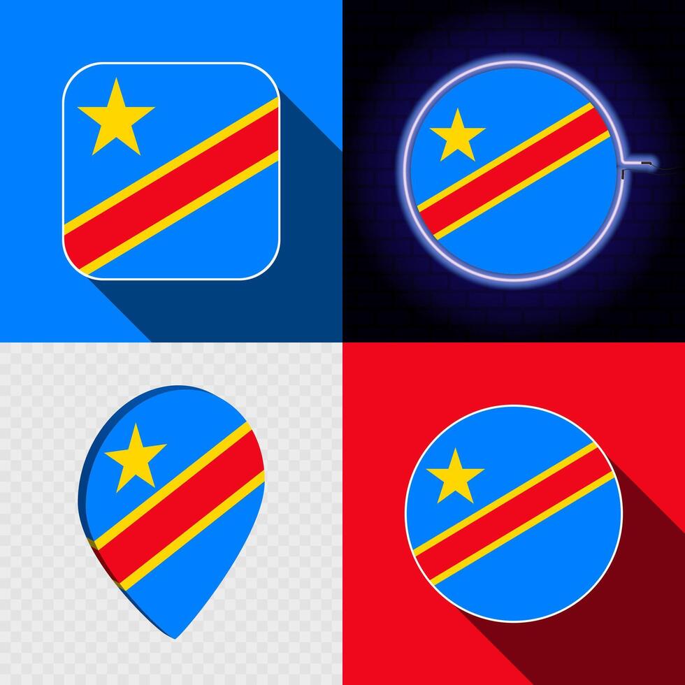 Set of modern icons with the national flag of Democratic Republic of the Congo. vector